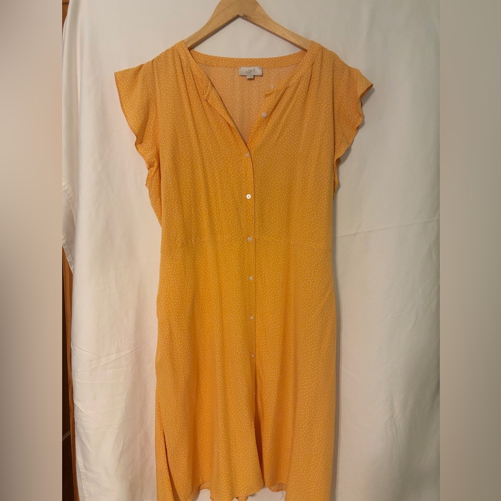 LOFT Polka Dot Button-Down Blouse in Orange